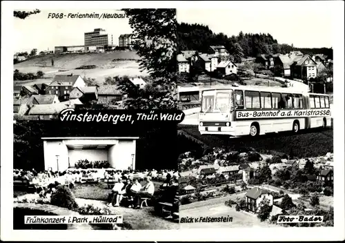 Ak Finsterbergen Friedrichroda im Thüringer Wald, Bus-Bahnhof, FDGB Ferienheim, Frühkonzert Park