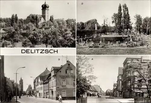Ak Delitzsch in Sachsen, Schloss, jetzt Kreisheimatmuseum, Schwimmbad, Wilhelm Pieck Straße