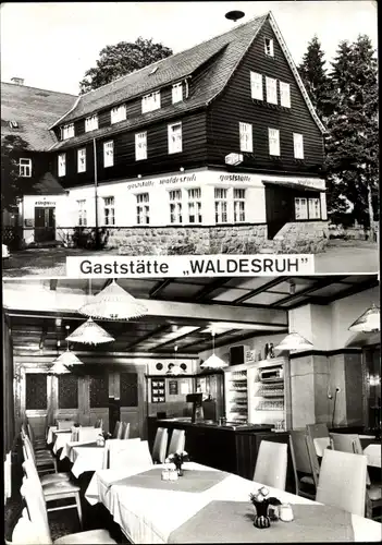 Ak Meinsdorf Callenberg in Sachsen, Gaststätte Waldesruh, Innen- und Außenansicht
