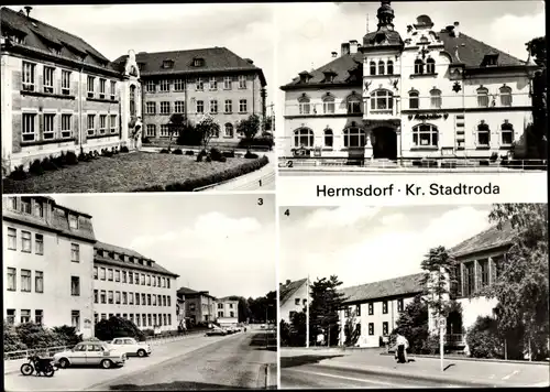 Ak Hermsdorf in Thüringen, Friedensschule, Rathaus mit HOG Ratskeller, Keramische Werke