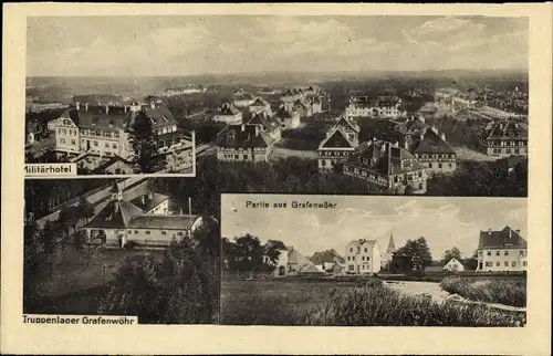 Ak Grafenwöhr in der Oberpfalz Bayern, Militärhotel, Truppenlager, Teilansicht, Ortsansicht