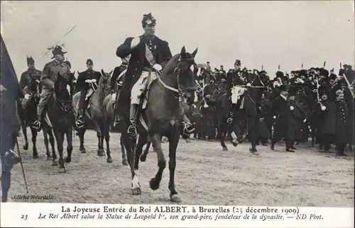 Ak La Joyeuse Entrée du Roi Albert à Bruxelles, 23 decembre 1909