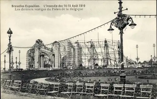 Ak Bruxelles Brüssel, Weltausstellung 1910, Incendie, Palais de la Belgique