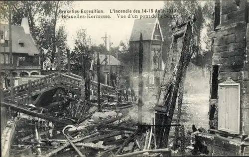 Ak Kermesse Bruxelles Brüssel, Incendie 1910, vue du pont de la Senne