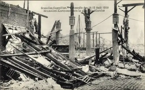 Ak Brüssel, Weltausstellung 1910, Incendie, Place du Marche