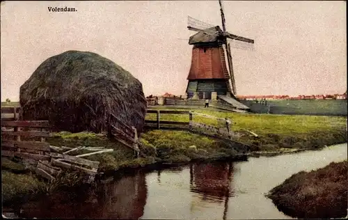 Ak Volendam Nordholland Niederlande, Windmühle am Wasser, Nenke und Ostermaier 165 2957
