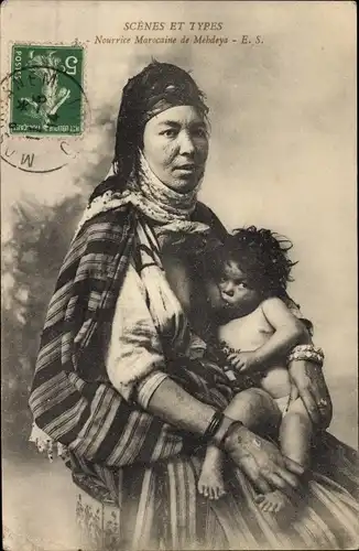 Ak Maghreb, Nourrice et son Moutchachou, Mutter mit Säugling, pockennarbig