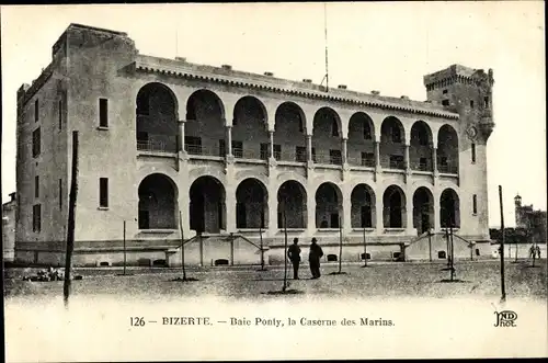 Ak Bizerte Tunesien, Baie Ponty, la Caserne des Marins