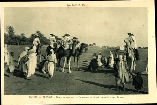 Ak Sahara Ouargla Algerien, Depart en excursion sur le coursier du désert, navire de la mer de sable