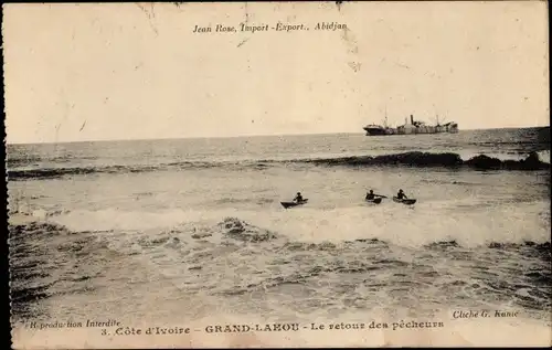 Ak Grand Lahou Elfenbeinküste, Fischer kehren heim