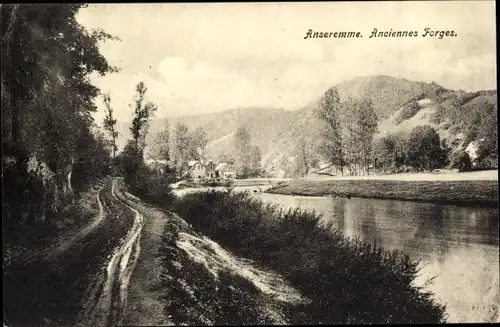 Ak Anseremme Dinant Wallonien Namur, Wegepartie mit Flussblick, alte Schmiede