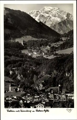 Ak Hallein in Salzburg, mit Dürrnberg und Hohem Göll, Ortsansicht mit Gebirgspanorama