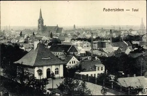 Ak Aschersleben Salzlandkreis, Blick über die Dächer der Stadt auf die Kirche