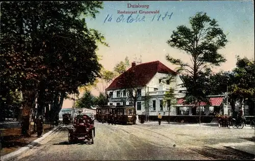 Ak Duisburg im Ruhrgebiet, Restaurant Grunewald, Straßenbahn