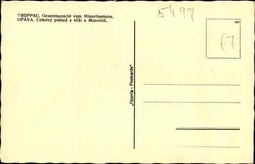 Ak Opava Troppau Region Mährisch Schlesien, Gesamtansicht vom Minoritenturm
