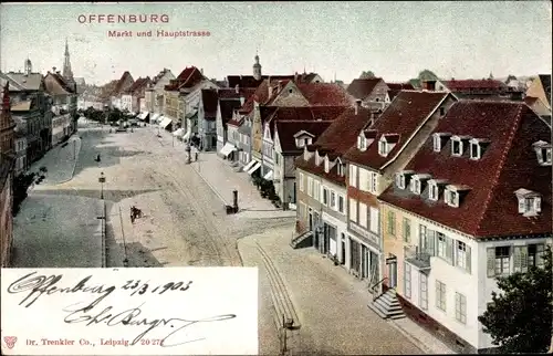 Ak Offenburg am Schwarzwald, Markt und Hauptstraße