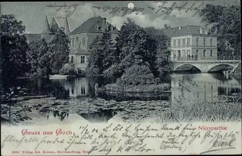 Mondschein Ak Goch am Niederrhein, Nierspartie