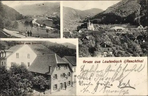 Ak Lautenbach im Renchtal Schwarzwald, Gasthof zum Sternen, Blick auf den Ort