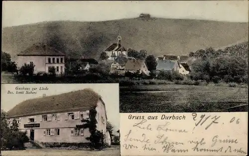 Ak Durbach in Baden, Blick auf den Ort, Kirche, Gasthaus zur Linde