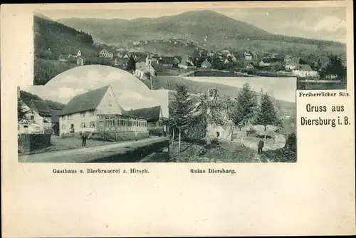 Ak Diersburg Hohberg im Schwarzwald Baden, Freiherrlicher Sitz, Gasthaus und Bierbrauerei zum Hirsch