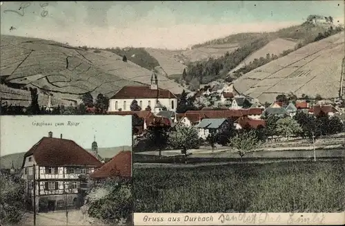 Ak Durbach in Baden, Gasthaus zum Ritter, Blick auf den Ort, Kirche