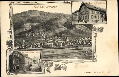 Ak Oberkirch im Renchtal Baden, Gasthaus zum Schwanen, Bahnhofstraße, Blick auf den Ort