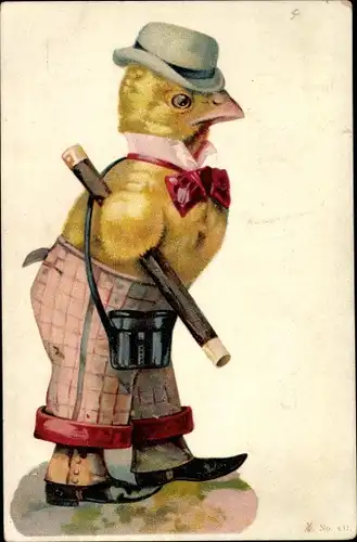 Litho Vermenschlichtes Küken mit Fernglas