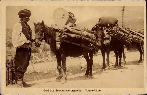 Ak Bosnien Herzegowina, Bosnischer Holzverkäufer, Koni sa drvima