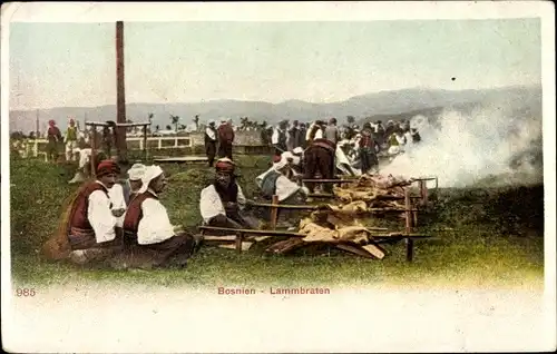 Ak Bosnien, Volkstypen, Männer machen Lammbraten