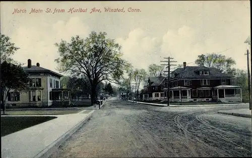 Ak Winsted Connecticut USA, North Main Street from Hurlbut Ave