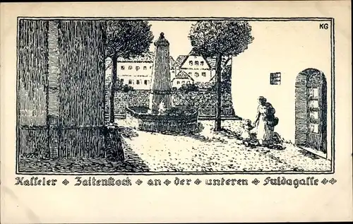 Künstler Ak Kassel, Zaitenstock an der unteren Fuldagasse, Nagelung