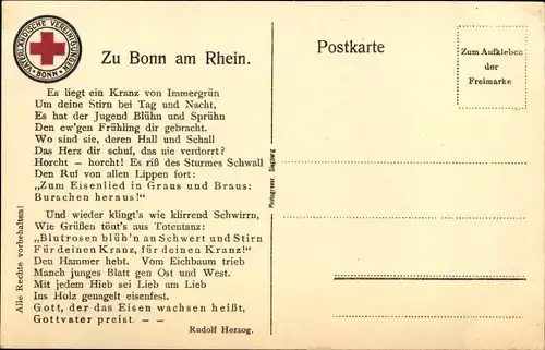 Ak Bonn am Rhein, Arndt Eiche in Eisen, Kriegswahrzeichen, Gedicht Rudolf Herzog