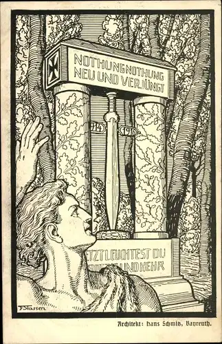 Künstler Ak Stassen, F., Bayreuth, Nothung, Kriegswahrzeichen 1916, Architekt Hans Schmitz