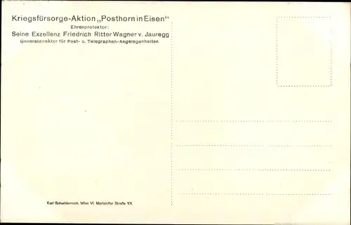 Ak Das Posthorn in Eisen, Standbild nach erfolgter Benagelung, Friedrich Ritter Wagner v. Jauregg