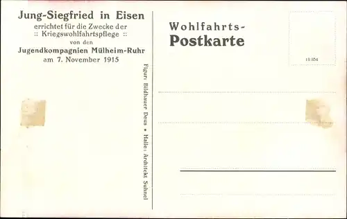 Künstler Ak Mülheim an der Ruhr, Jung Siegfried in Eisen, Jugendkompagnien 1915