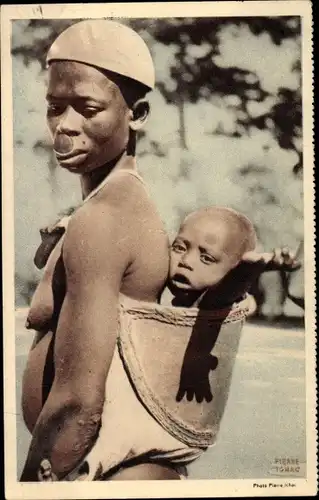 Ak Portrait de femme Toubourie, Mutter mit Kind, Afrikanerin, Lippenscheibe