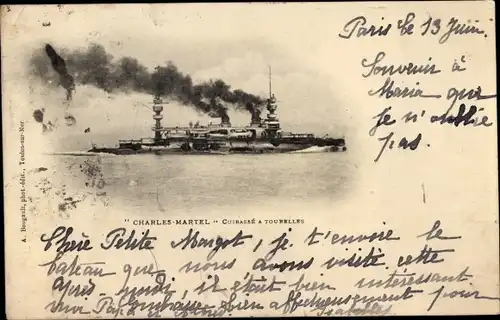 Ak Französisches Kriegsschiff, Charles Martel, Cuirassé à tourelles