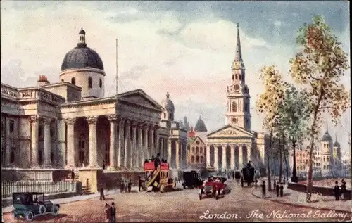 Künstler Ak London City, The National Gallery, Street View