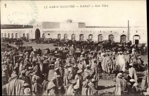 Ak Rabat Marokko, Souk Teben, Marktszene, Gebäude