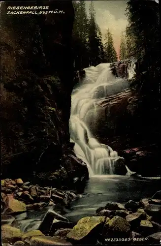 Ak Szklarska Poręba Schreiberhau Riesengebirge Schlesien, Zackelklamm, Zackelfall