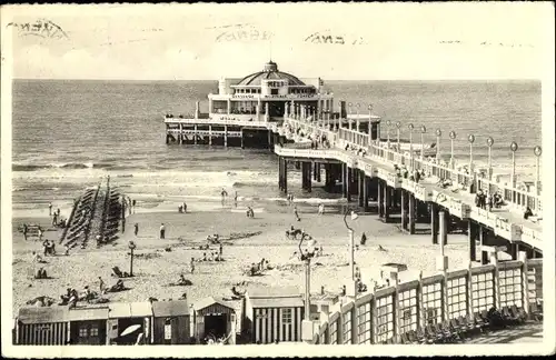 Ak Blankenberghe Blankenberge Westflandern, De Pier, Blick auf Pavillon vom Strand aus