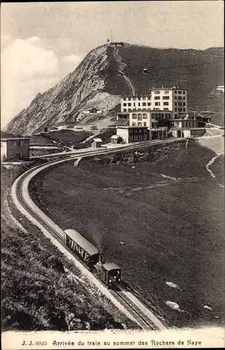 Ak Veytaux Kanton Waadt, Rochers de Naye, Arrivee du train au sommet, Eisenbahn