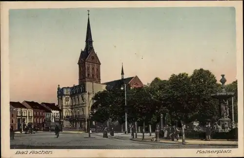 Ak Aachen in Nordrhein Westfalen, Kaiserplatz, Kirchturm, Denkmal