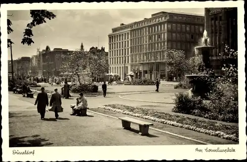 Ak Düsseldorf, Am Corneliusplatz, Brunnen