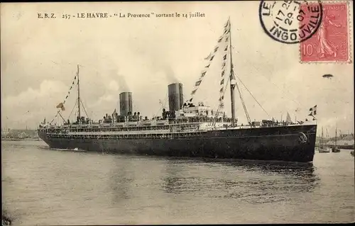 Ak Dampfer La Provence, CGT French Line, Dampfschiff