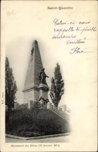 Ak Saint-Quentin Aisne, Monument des Heros (19 Janvier 1871)