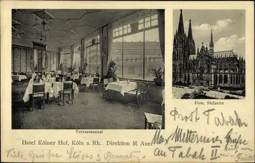 Ak Köln am Rhein, Dom, Hotel Kölner Hof, Terrassensaal