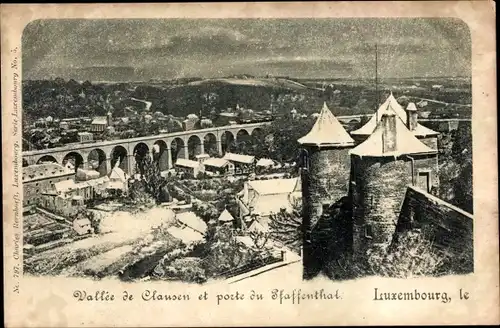Ak Luxemburg, Vallée de Clausen et porte du Pfaffenthal, Winter