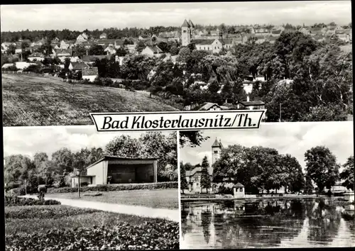 Ak Bad Klosterlausnitz in Thüringen, Gesamtansicht, Teich, Kurpark, Parkbühne
