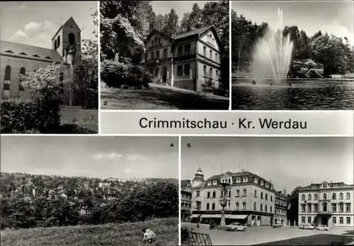 Ak Crimmitschau in Sachsen, Lutherkirche, Forsthaus Sahnpark, Sahnpark, Panorama, Markt